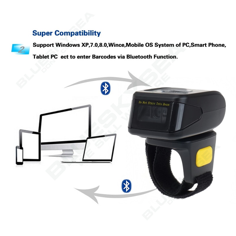 MJ-R30 Portable Bluetooth Ring 2D Scanner Barcode Reader For IOS Android Windows PDF417 DM QR Code 2D Wireless Scanner