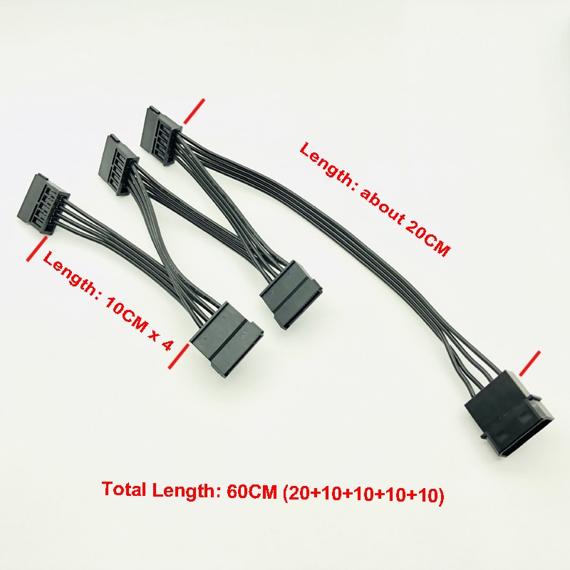 Molex 4pin IDE 1 to 5 SATA 15Pin Hard Drive Power Supply Splitter Cable Cord for DIY PC Sever 4-pin to 15-pin Power 60CM