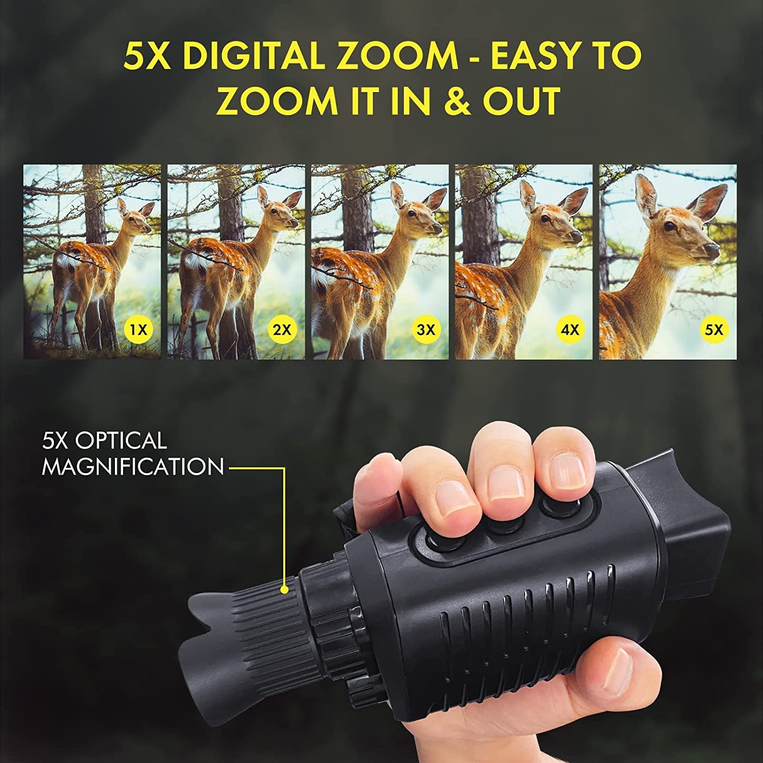 Monocular Night Vision Device 1080P HD Infrared 5x Digital Zoom Hunting Telescope Outdoor Day Night Dual Use 100% Darkness 300m