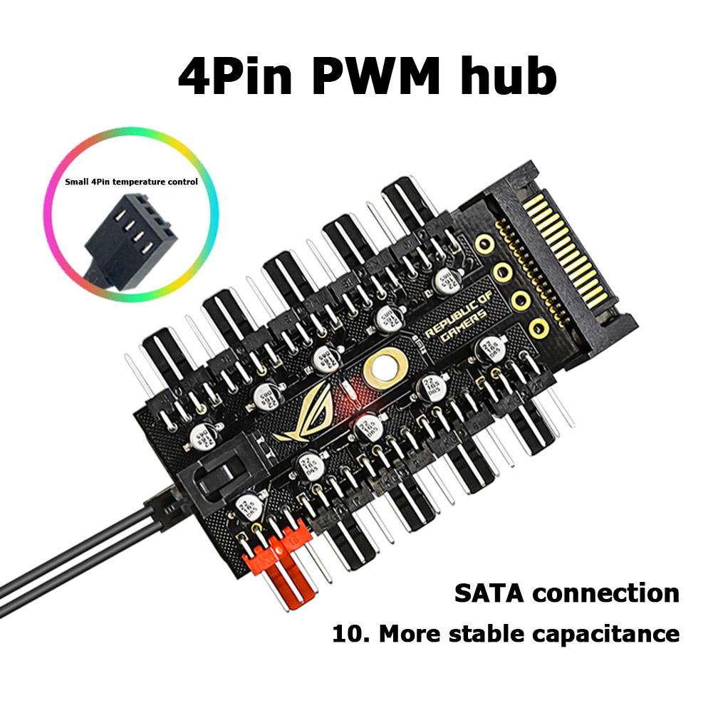 Motherboard 1 to 10pin fan 4 Pin PWM Cooler Fan HUB Splitter Extension 12V Power Supply Socket PC Speed Controller Adapter