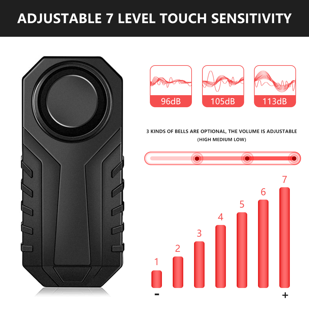 Motorcycle Anti-Theft Alarm with Remote Waterproof Bicycle Alarm Vibration Sensor 113dB Loud Wireless alarma moto