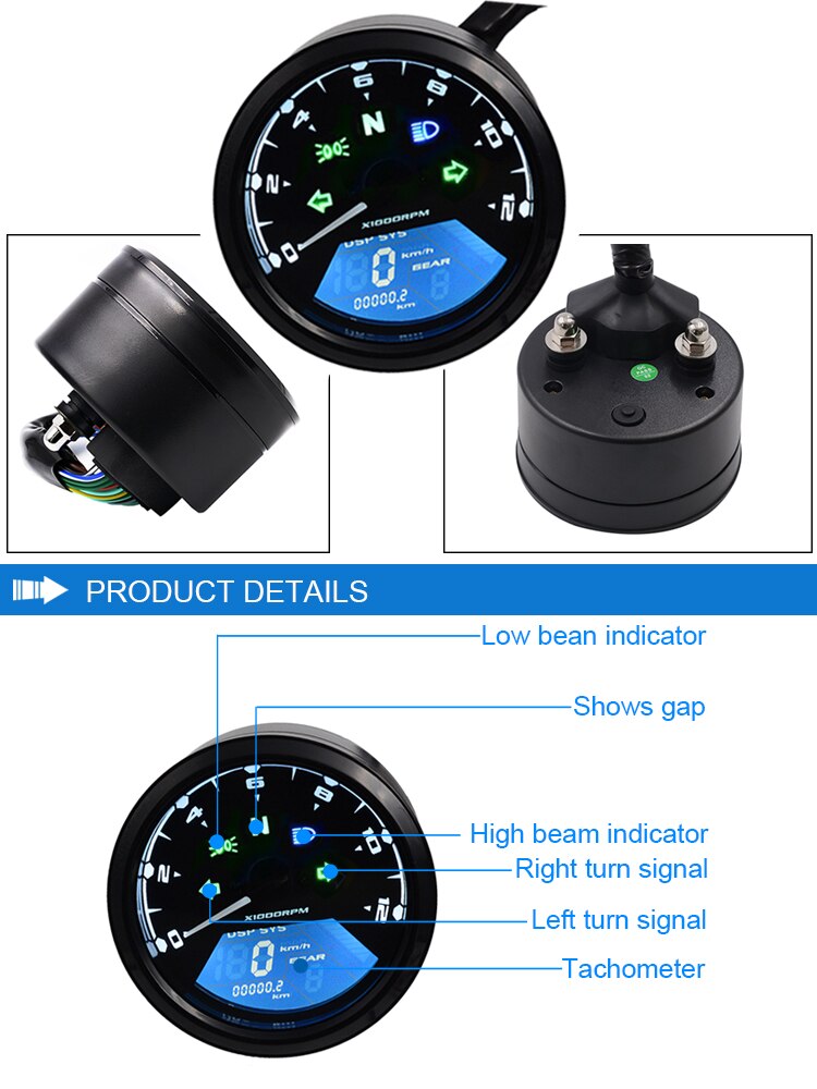 Motorcycle LED Multi-Function Digital Panel Speedometer Night Vision Dial Odometer DC 12V Speedometer Indicator Fuel Tachometer