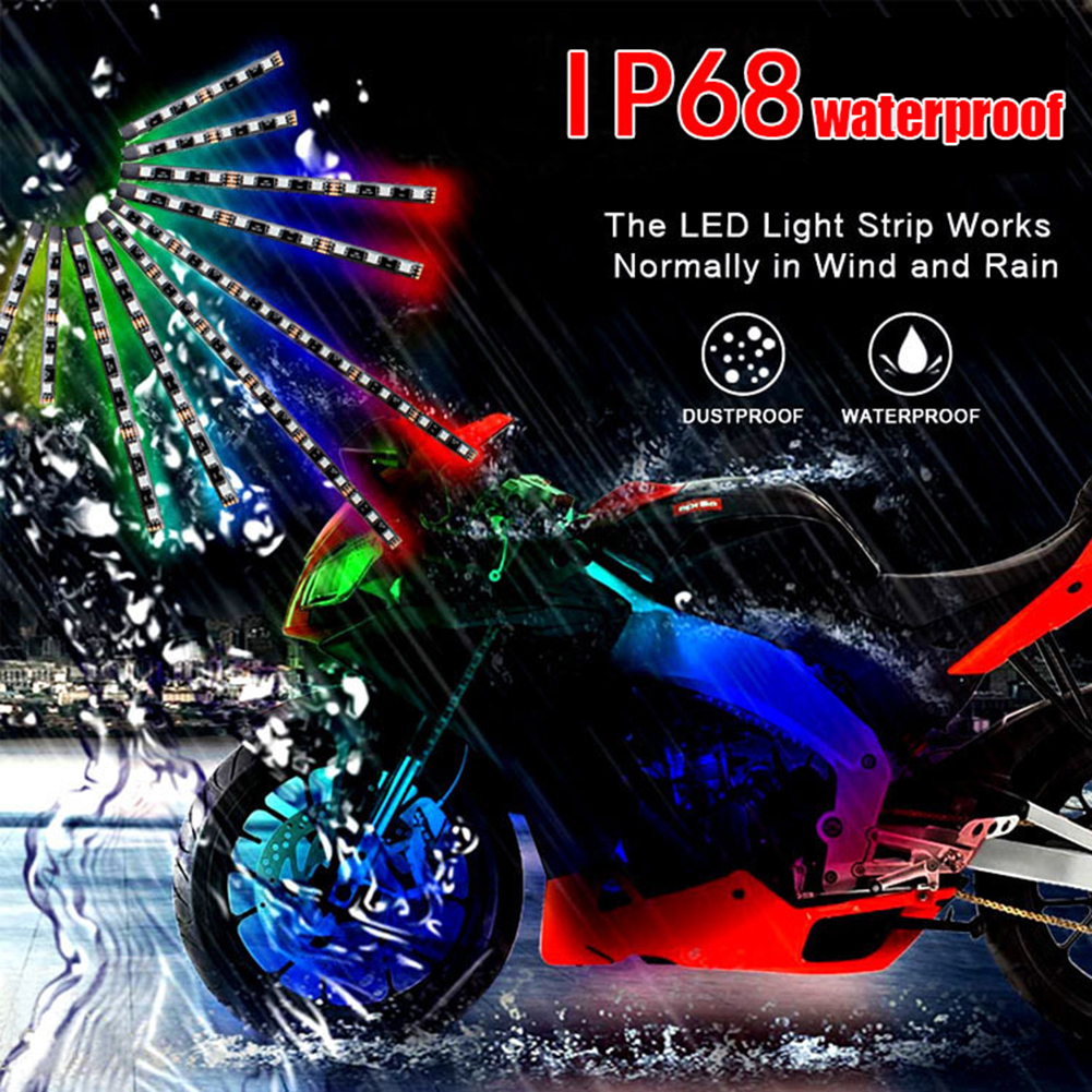 12pcs/set Motorcycle RGB LED Strip Kit Waterproof RF Remote+Voice Control 5050SMD Glow Underglow Ground Effect Atmosphere Light