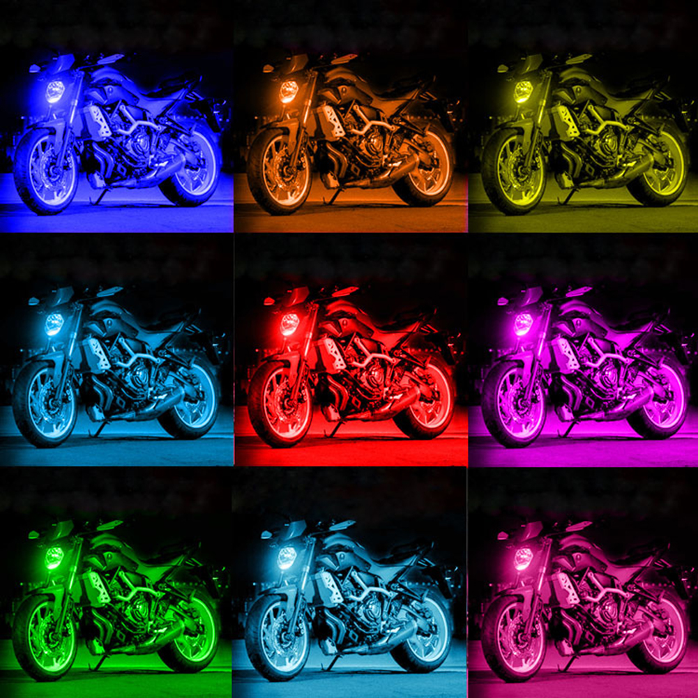 12pcs/set Motorcycle RGB LED Strip Kit Waterproof RF Remote+Voice Control 5050SMD Glow Underglow Ground Effect Atmosphere Light