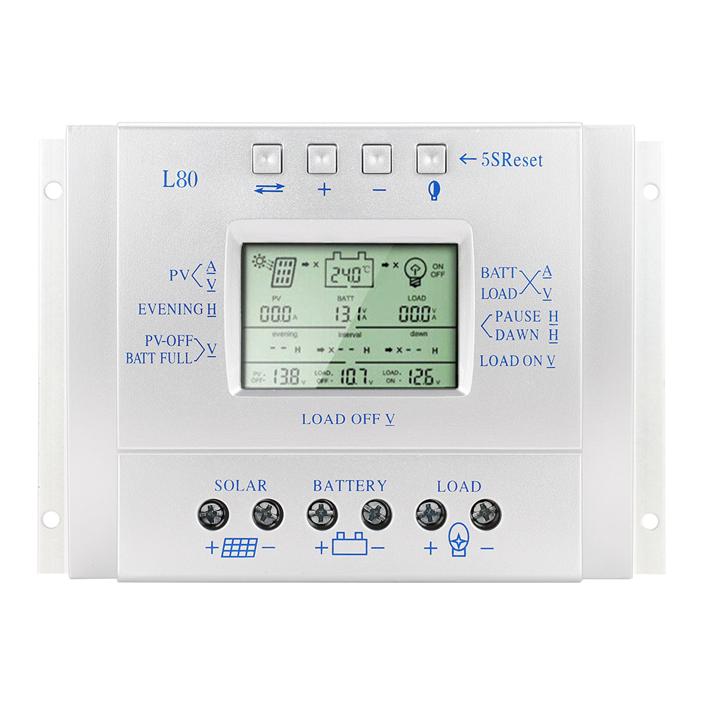 MPPT L80 Solar Charger Controller 80A USB 1.5A 5V 12V 24V LCD Solar Panel Regulator With Load Timer And Light Control For Lighting