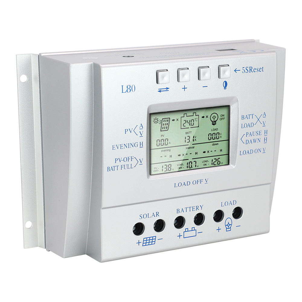 MPPT L80 Solar Charger Controller 80A USB 1.5A 5V 12V 24V LCD Solar Panel Regulator With Load Timer And Light Control For Lighting