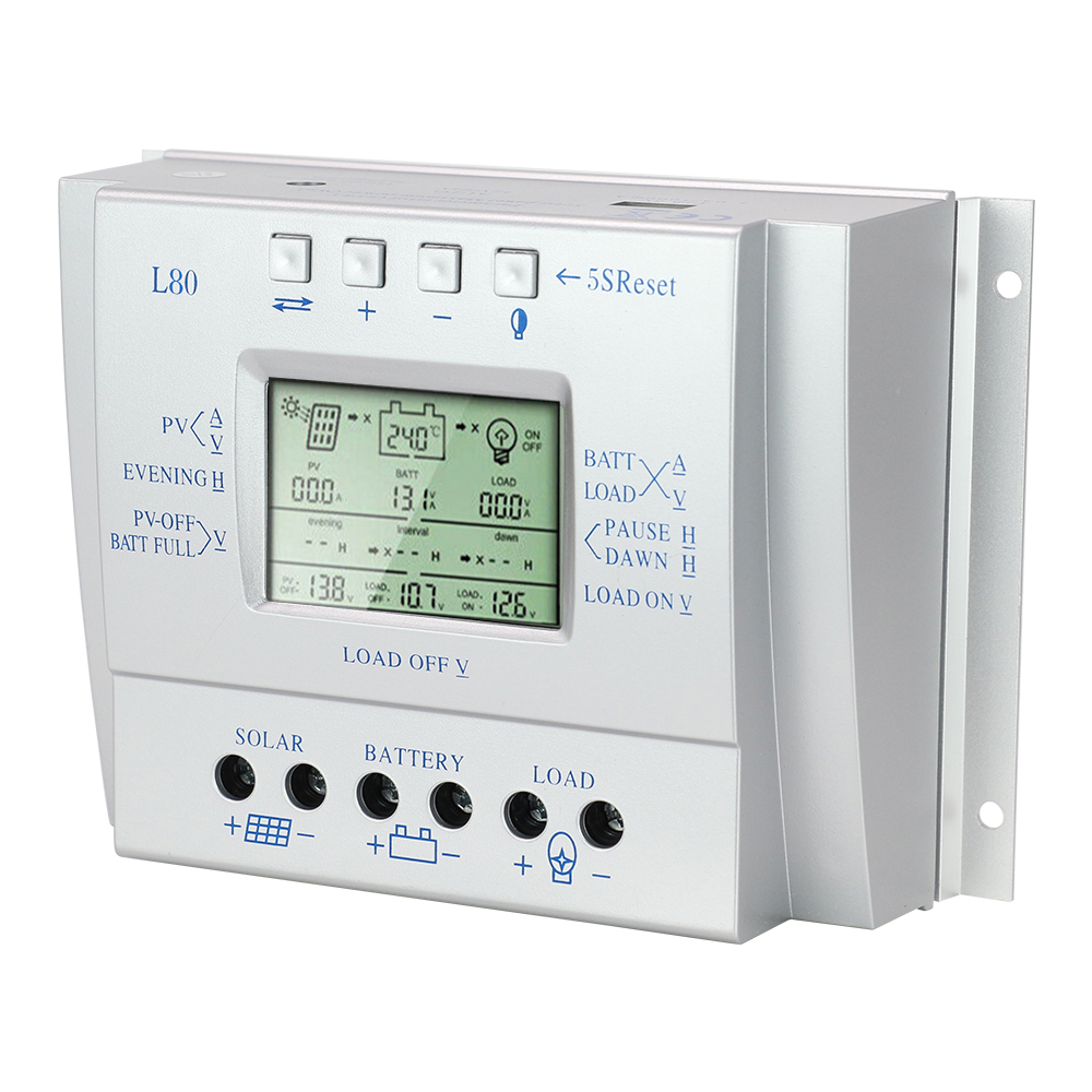 MPPT L80 Solar Charger Controller 80A USB 1.5A 5V 12V 24V LCD Solar Panel Regulator With Load Timer And Light Control For Lighting