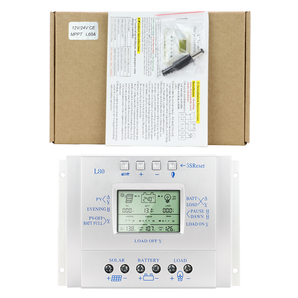 MPPT L80 Solar Charger Controller 80A USB 1.5A 5V 12V 24V LCD Solar Panel Regulator With Load Timer And Light Control For Lighting
