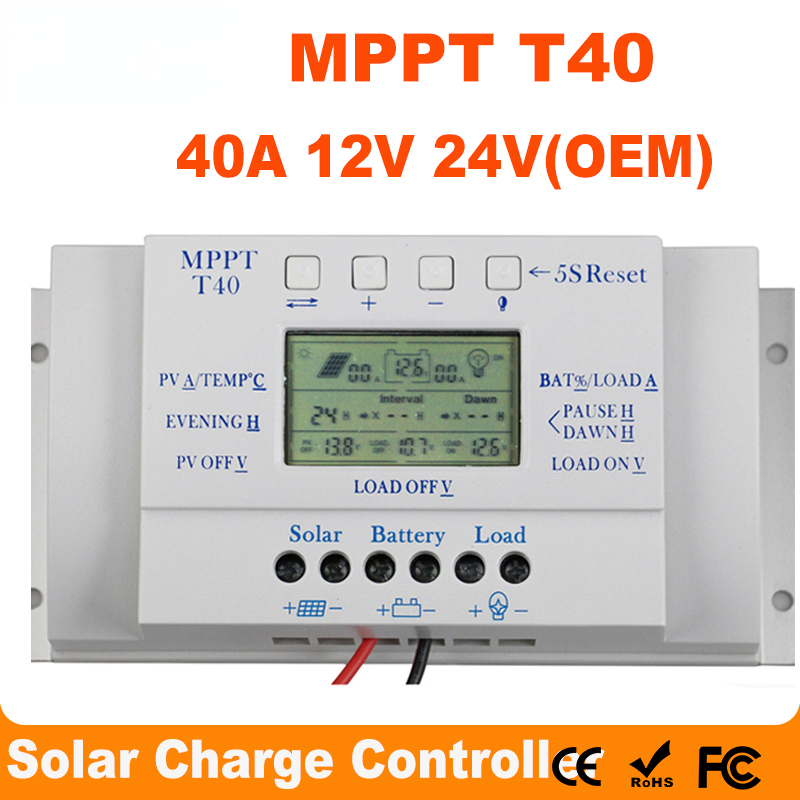 OEM MPPT T40 Solar Charge Controller 40A 12V 24V Without Any Logo On Surface LCD Solar Regulator Wholesale Price for Reselling