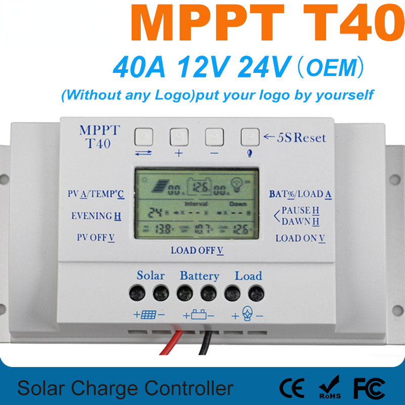 OEM MPPT T40 Solar Charge Controller 40A 12V 24V Without Any Logo On Surface LCD Solar Regulator Wholesale Price for Reselling