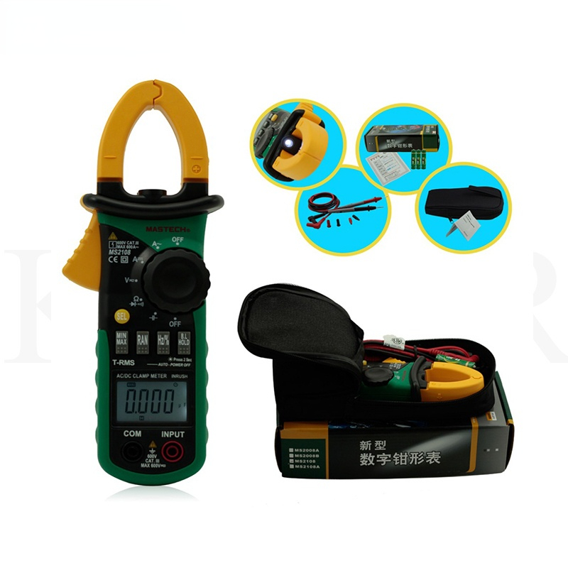 MS2108 Digital AC/DC Clamp Meter Tester Display LCD Vero RMS Auto/Manuale Gamma Corrente Frequenza Tensione Meter