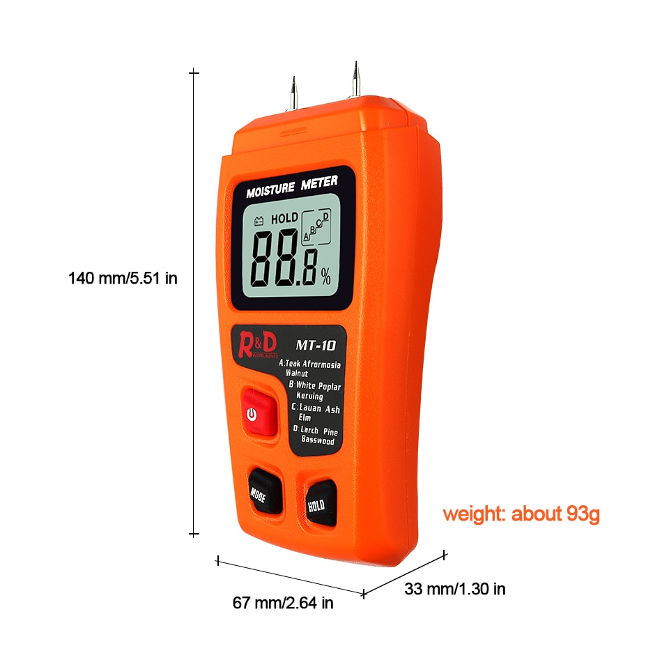 MT-10  Wood Moisture Meter Wood Humidity Tester Hygrometer Timber Damp Detector Tree Density tester Orange test wood/paper