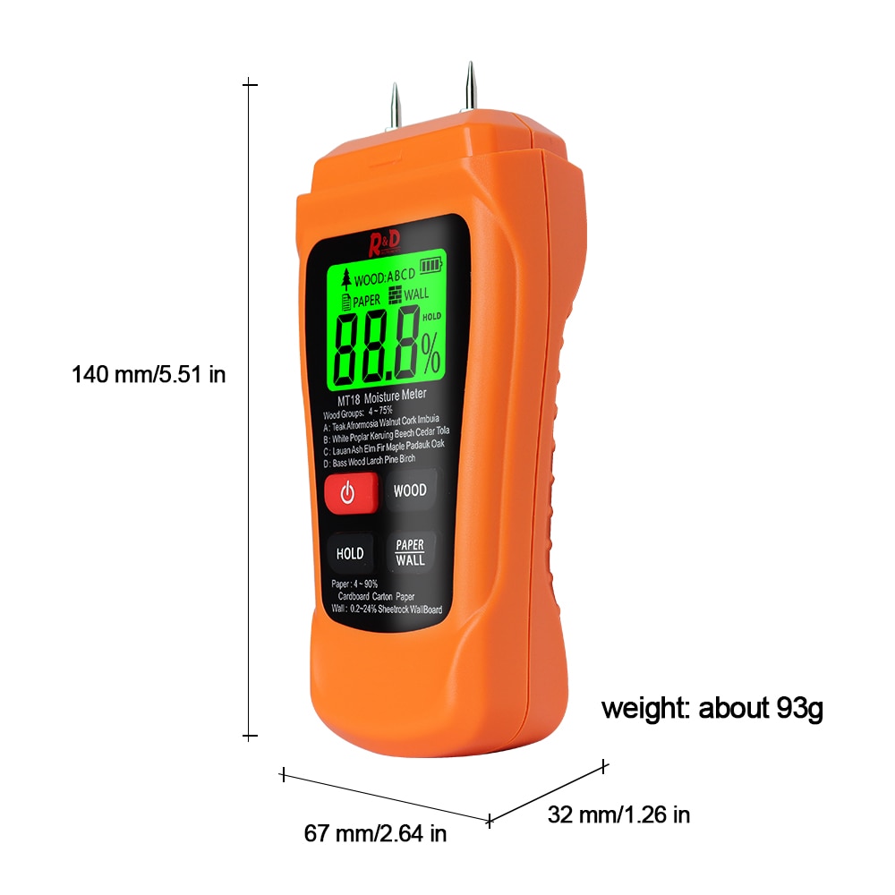 MT-18 Wood Moisture Meter Paper Humidity Tester Wall Hygrometer Timber Damp Detector Tree Density Tester