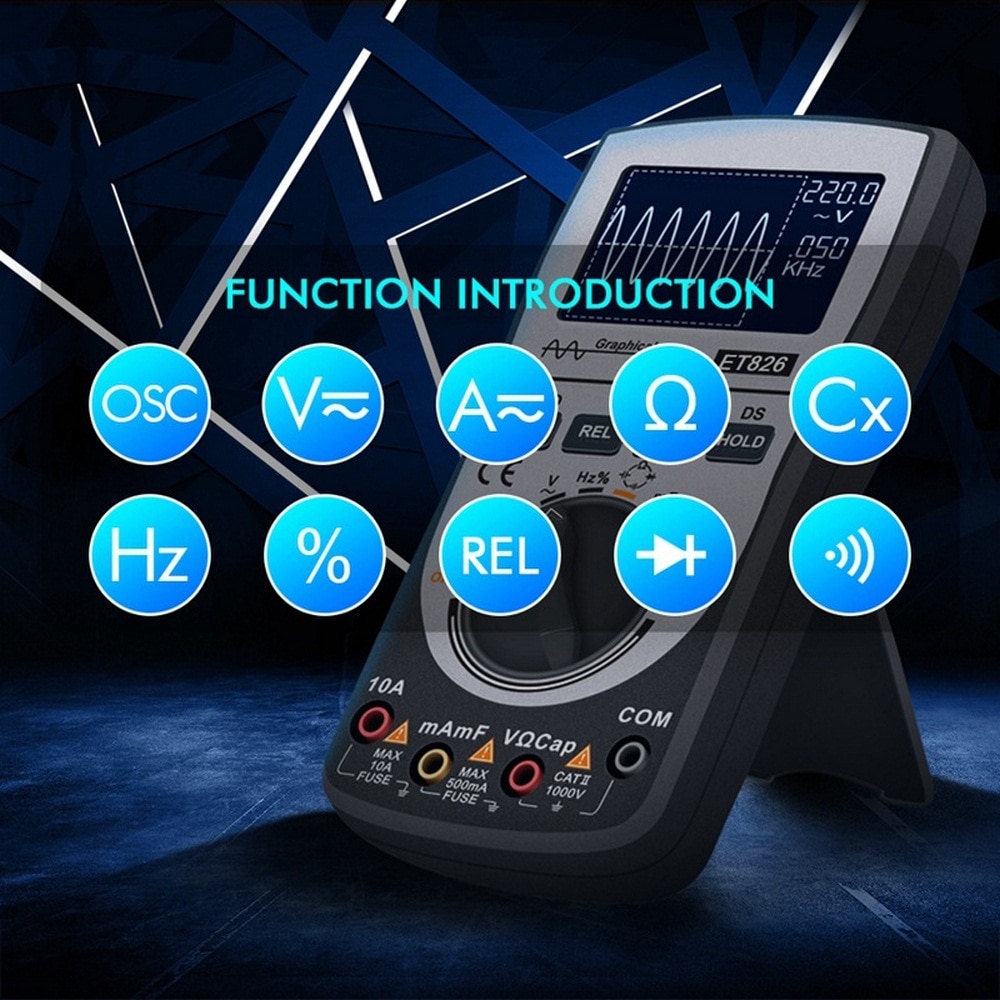 MT8206 2 In 1 Digital Oscilloscope Multimeter with Analog Bar Graph ET826 Multimeter Auto Range Backlight DC/AC Current Meter