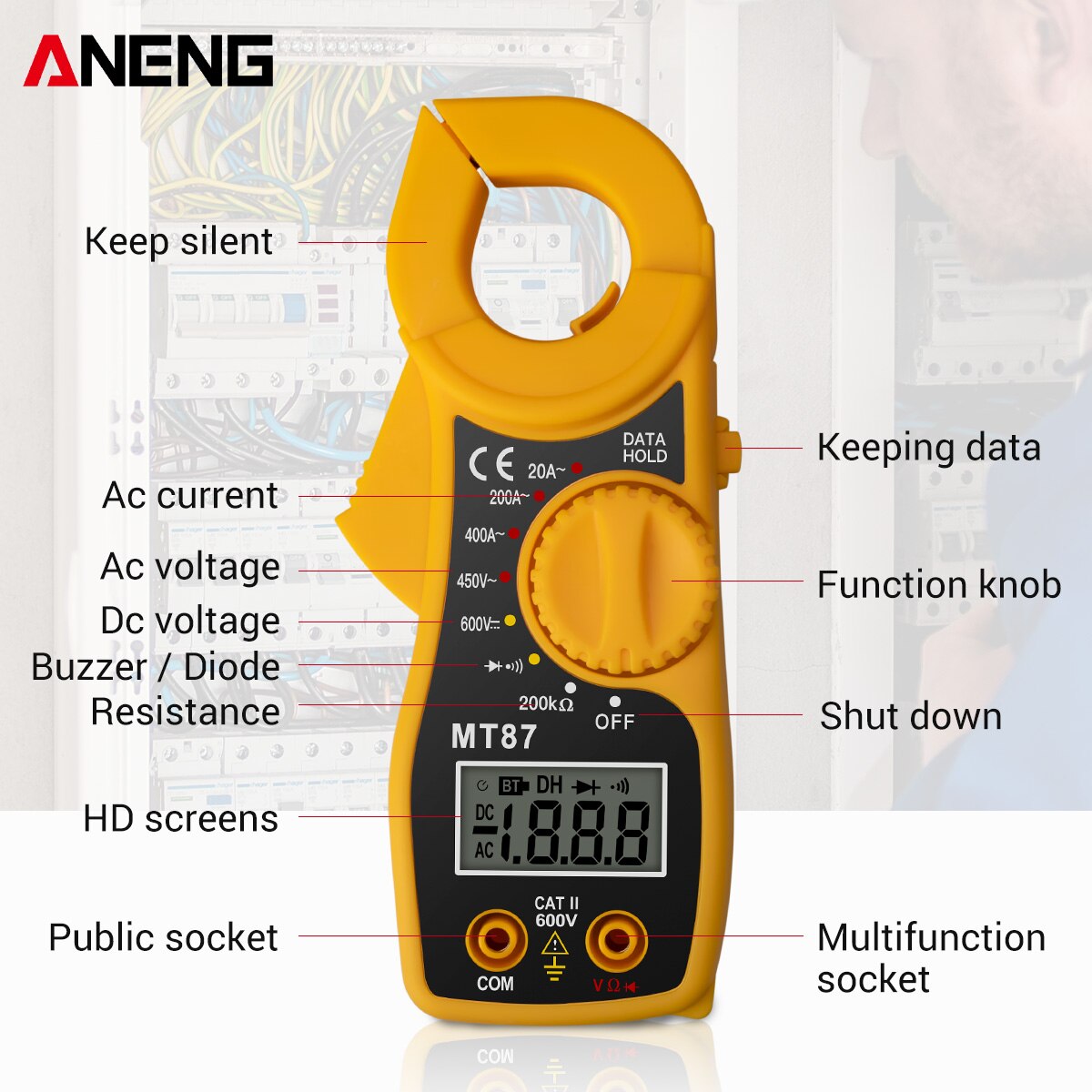 ANENG MT87 1999 Counts Digital Clamp Meter DC/AC Multimeter Ammeter Voltage Tester NCV Ohm High Precision Detector Tool