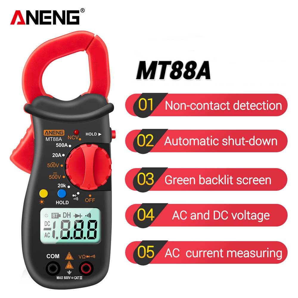 ANENG MT88A Digital Professional Clamp Meter AC Current 6000 Counts True RMS Multimeter DC/AC Voltage Tester Diode NCV Ohm Tests