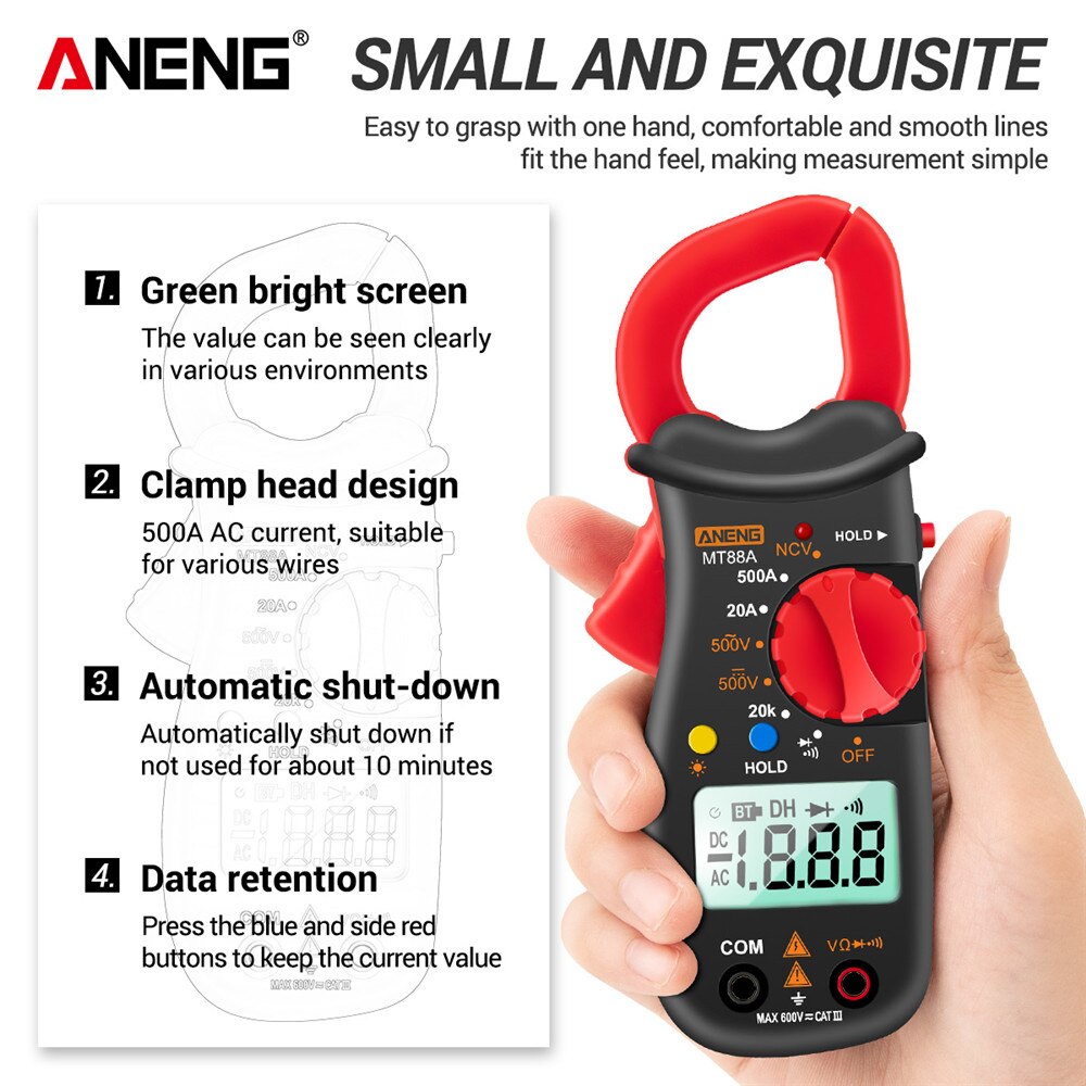 ANENG MT88A Digital Professional Clamp Meter AC Current 6000 Counts True RMS Multimeter DC/AC Voltage Tester Diode NCV Ohm Tests