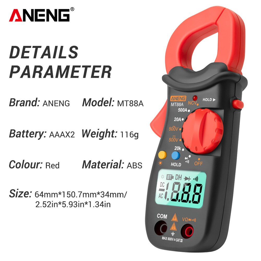 ANENG MT88A Digital Professional Clamp Meter AC Current 6000 Counts True RMS Multimeter DC/AC Voltage Tester Diode NCV Ohm Tests
