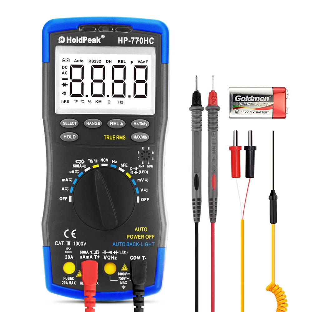 HP-770HC Multimetro HoldPeak Digital Auto Range Multimeter AC DC Voltage Meter Measurement Temperature/ Frequency/ Duty Cycle/ True RMS