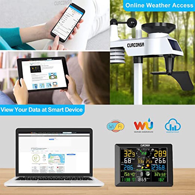 WIFI Weather Station with 6 in 1 Outdoor Sensor Rain Gauge Wind Direction and Underground Weather Temperature Humidity Sensor