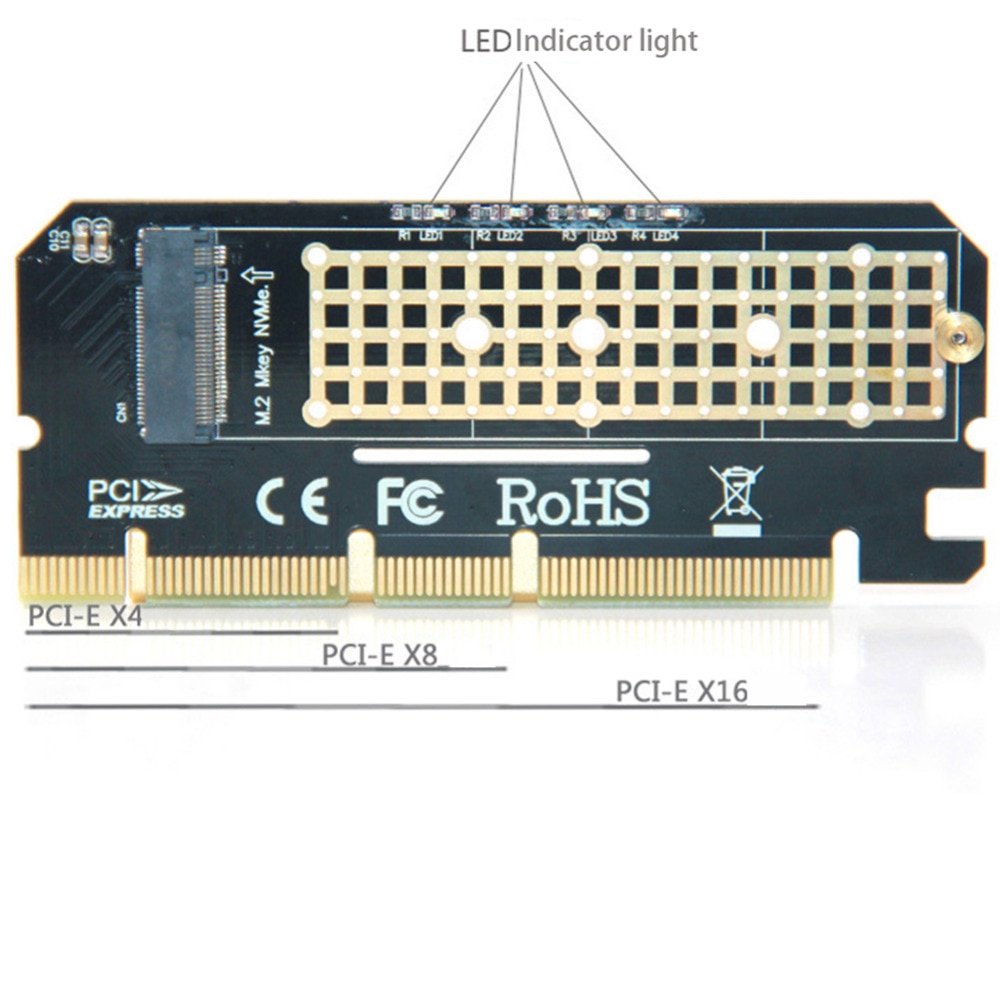 aluminium alloy shell Led Expansion Card Computer Adapter Interface M.2 NVMe SSD To PCIE 3.0 X16