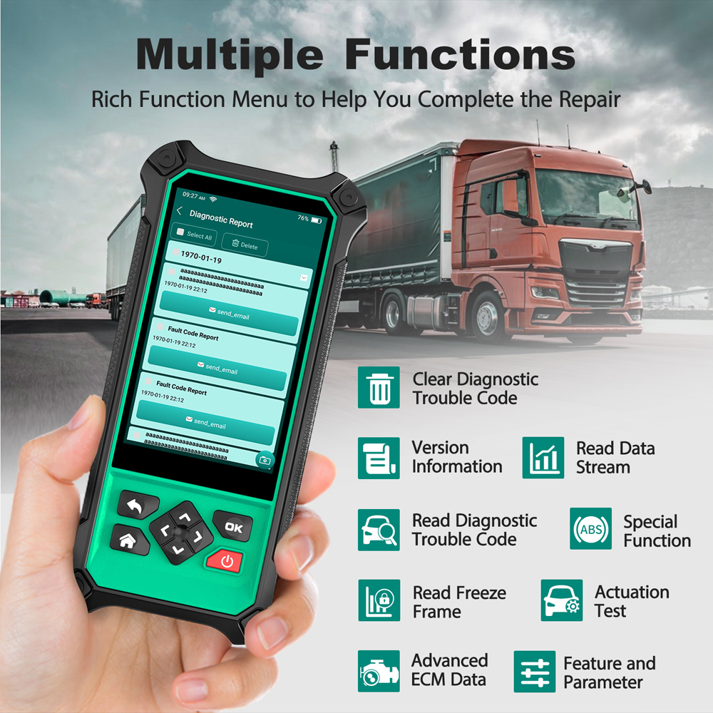 NEWCHIP HDT301 Heavy Truck Diagnose Scanner OBD2 Tool All System 27 Reset Air Meter DPF Injector Engine HOBD Auto Code Reader