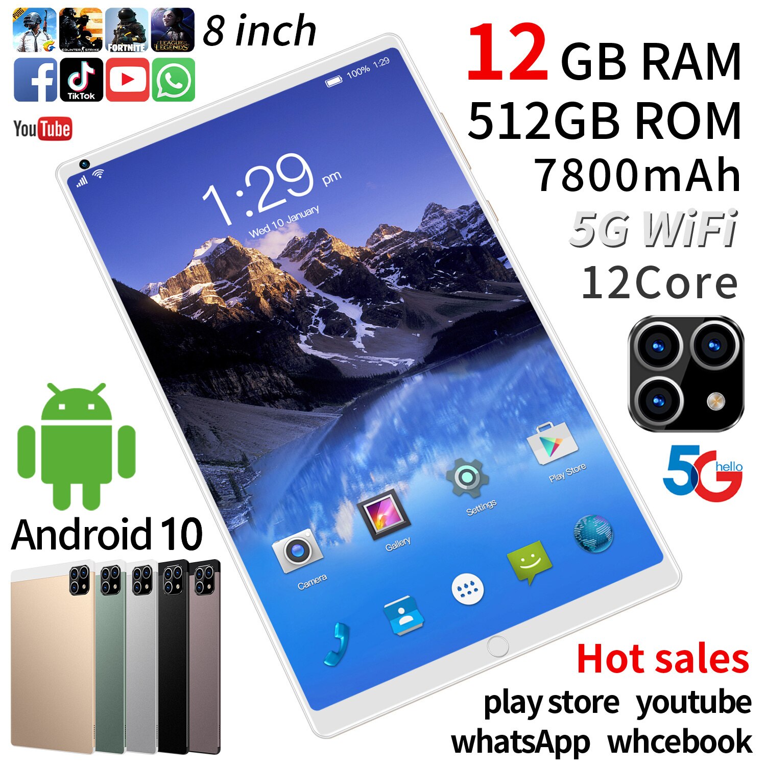 2022 New Game Tablet PC 12G+512GB 8.1 inch Screen Mobile Phone Student Learning Tablets Android 10.0 PG11 Type-c port Tablet