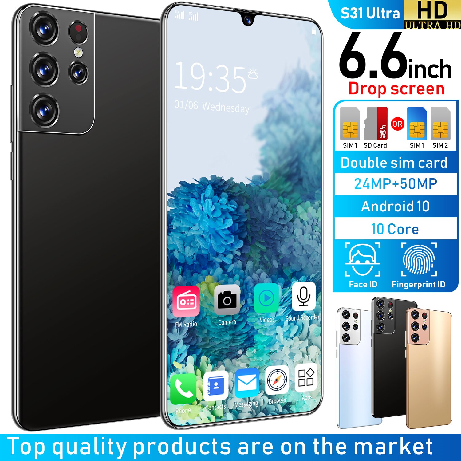 Newest S31 Ultra 6.6 Inch SmartPhone 12+512GB 24+48MP Strong 10 Core Processor Face Fingerprint Dual Unlock 5G Mobile Phone