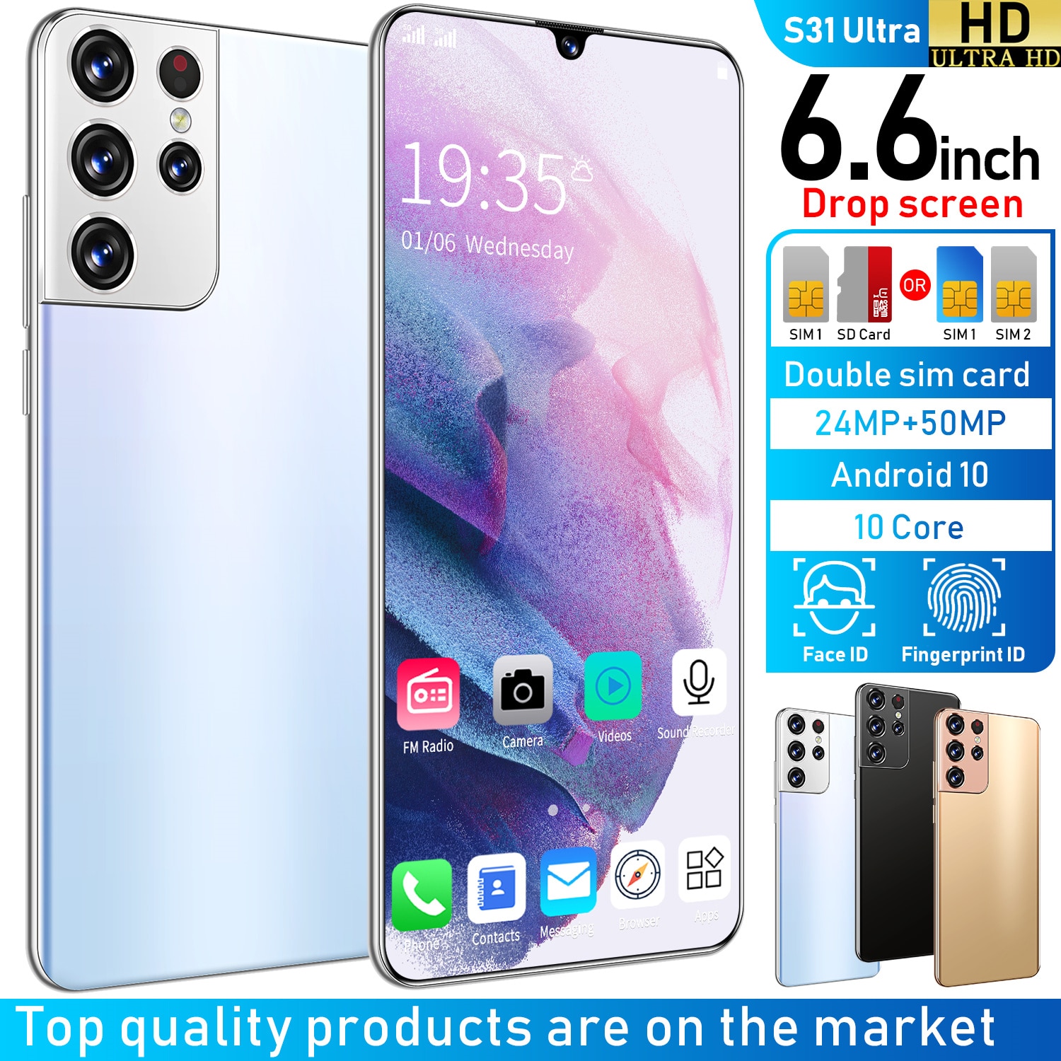 Newest S31 Ultra 6.6 Inch SmartPhone 12+512GB 24+48MP Strong 10 Core Processor Face Fingerprint Dual Unlock 5G Mobile Phone