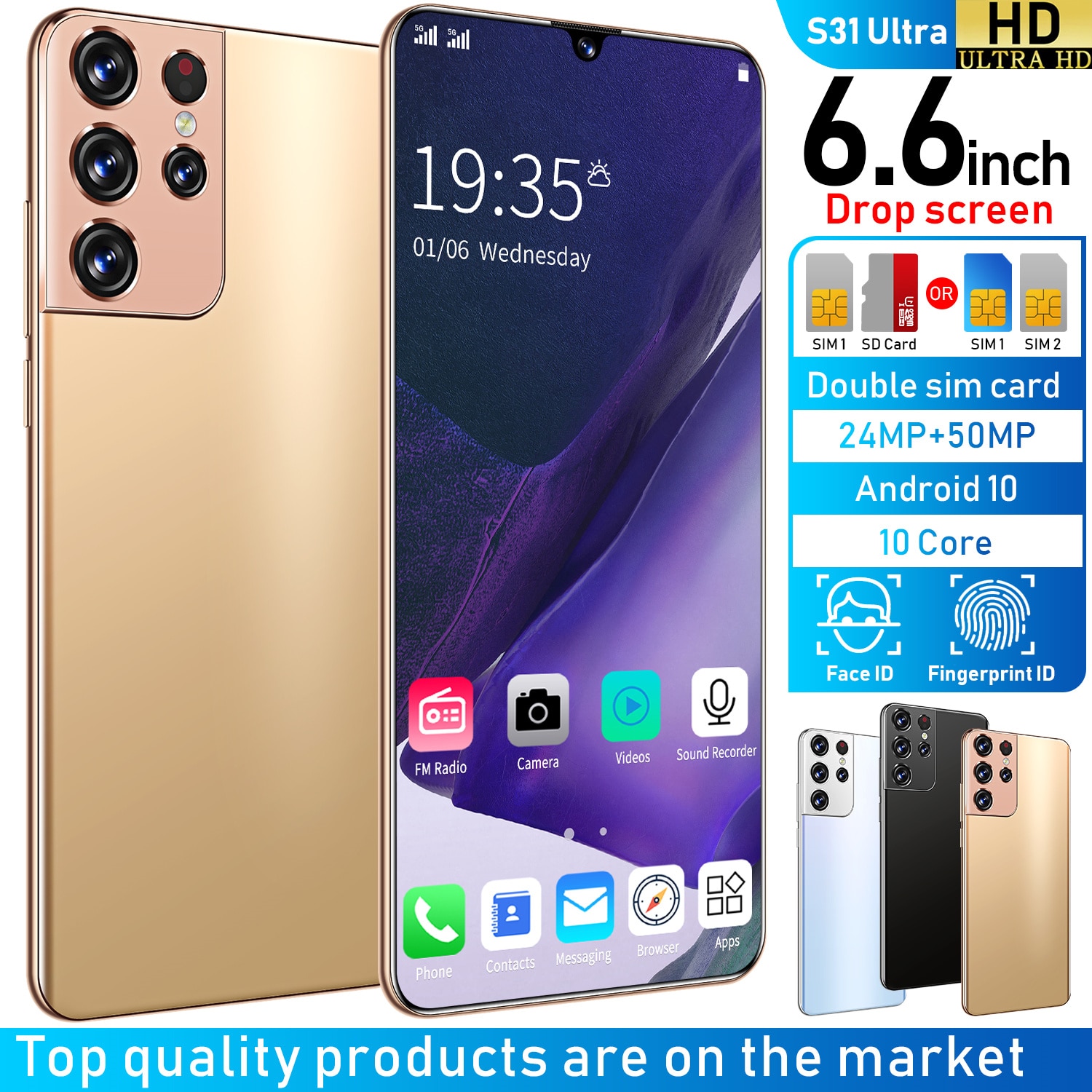 Newest S31 Ultra 6.6 Inch SmartPhone 12+512GB 24+48MP Strong 10 Core Processor Face Fingerprint Dual Unlock 5G Mobile Phone