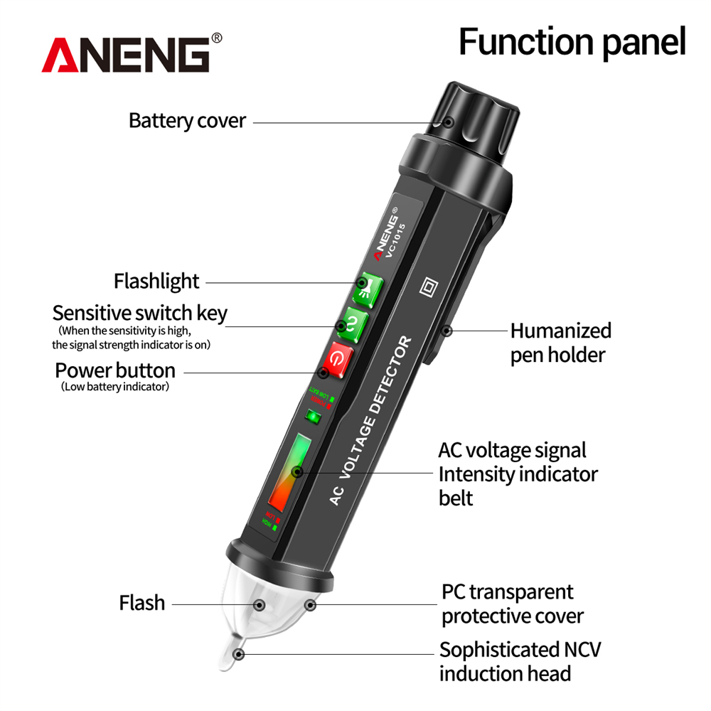 ANENG VC1015 Non-contact AC Voltage Detector Tester Meter 12V-1000v Pen Style Electric Indicator LED Voltage Meter Vape Pen