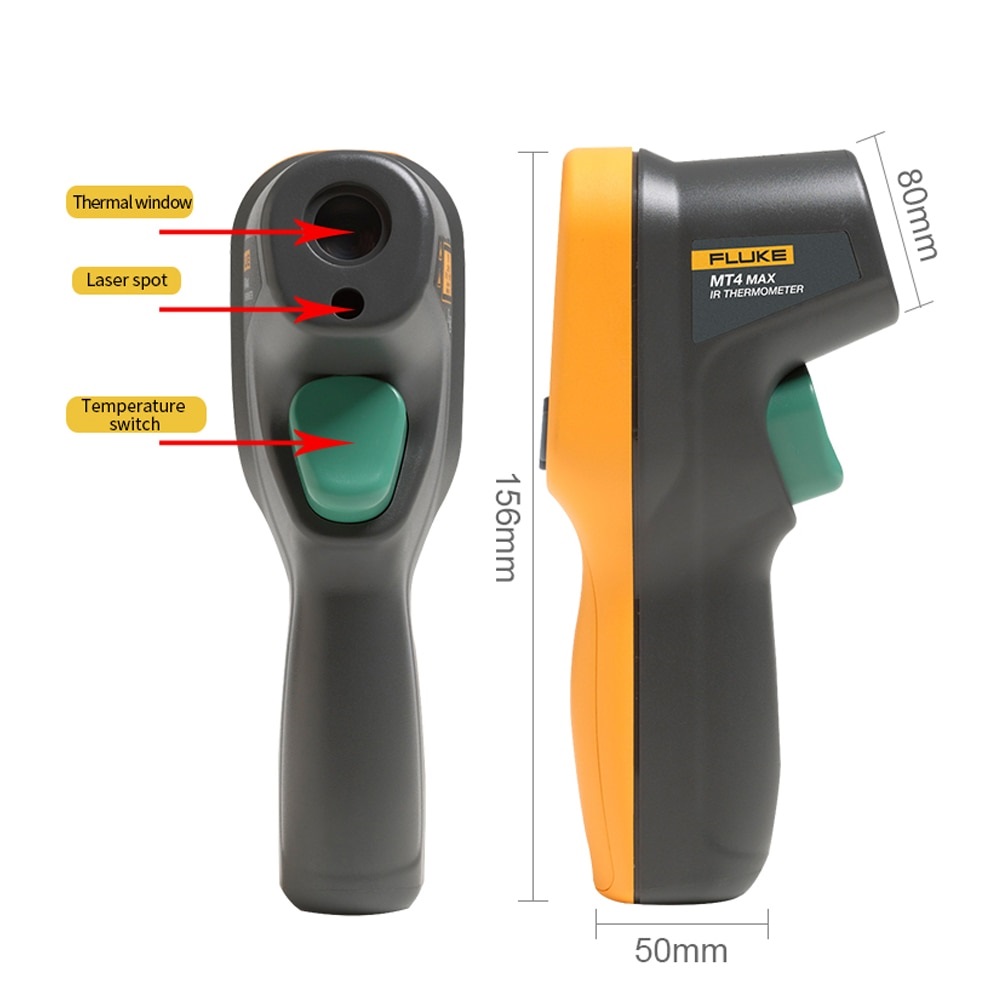FLUKE-62 MAX 59 MT4 MAX Infrared Thermometer Non-Contact Digital Laser Temperature Gun -30-500℃ (-22~932℉) Yellow And Black