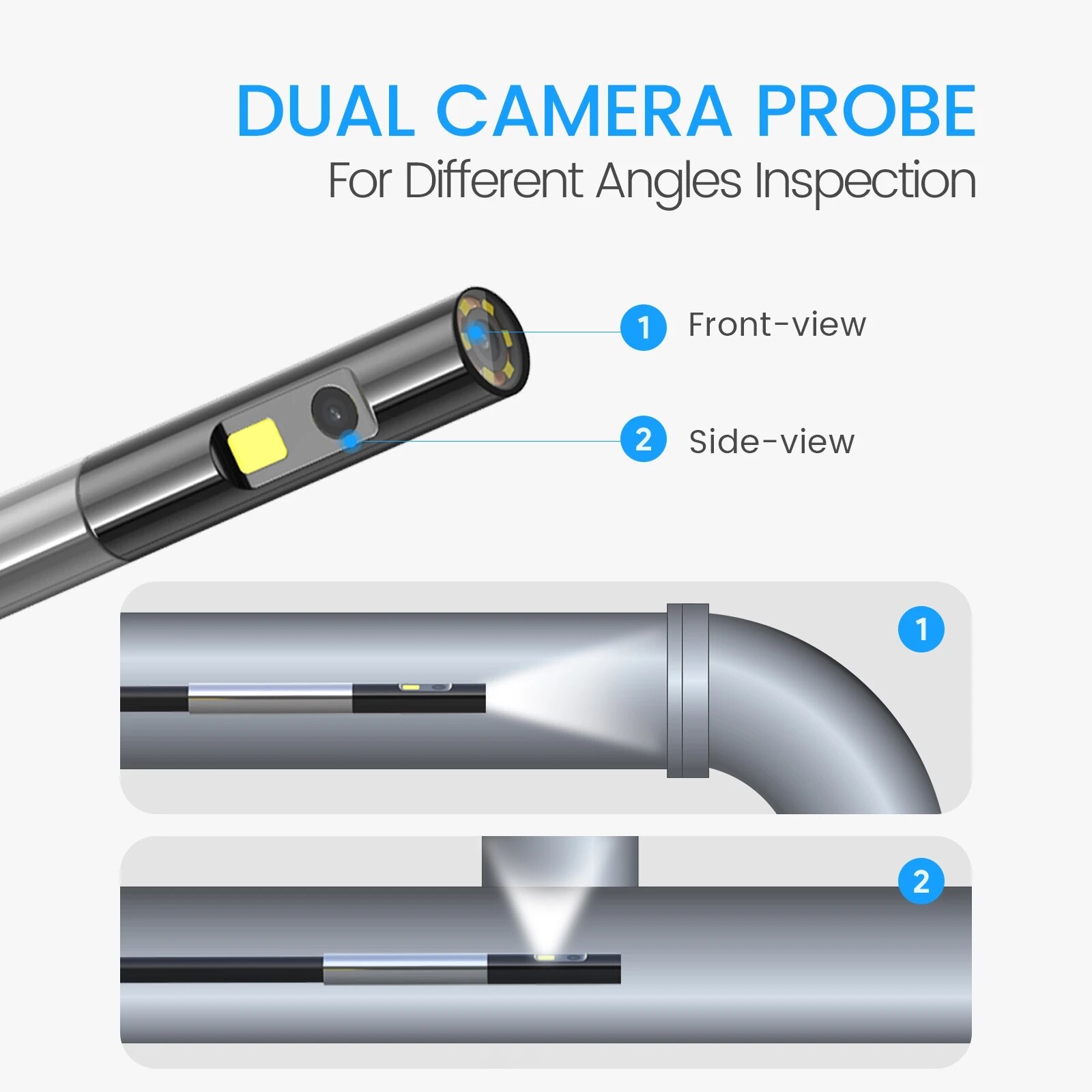 NTS500B 5.0" LCD Screen 5mm Dual Lens endoscope Camera  1080P Digital Videoscope Pipe Car Inspection Camera Borescope