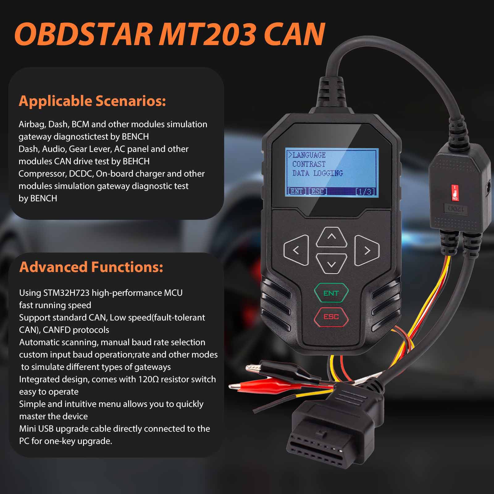 2025 OBDSTAR MT203 CAN Driver/Gateway Simulator Support Dash, Audio, Gear Lever, AC Panel and Other Test Functions