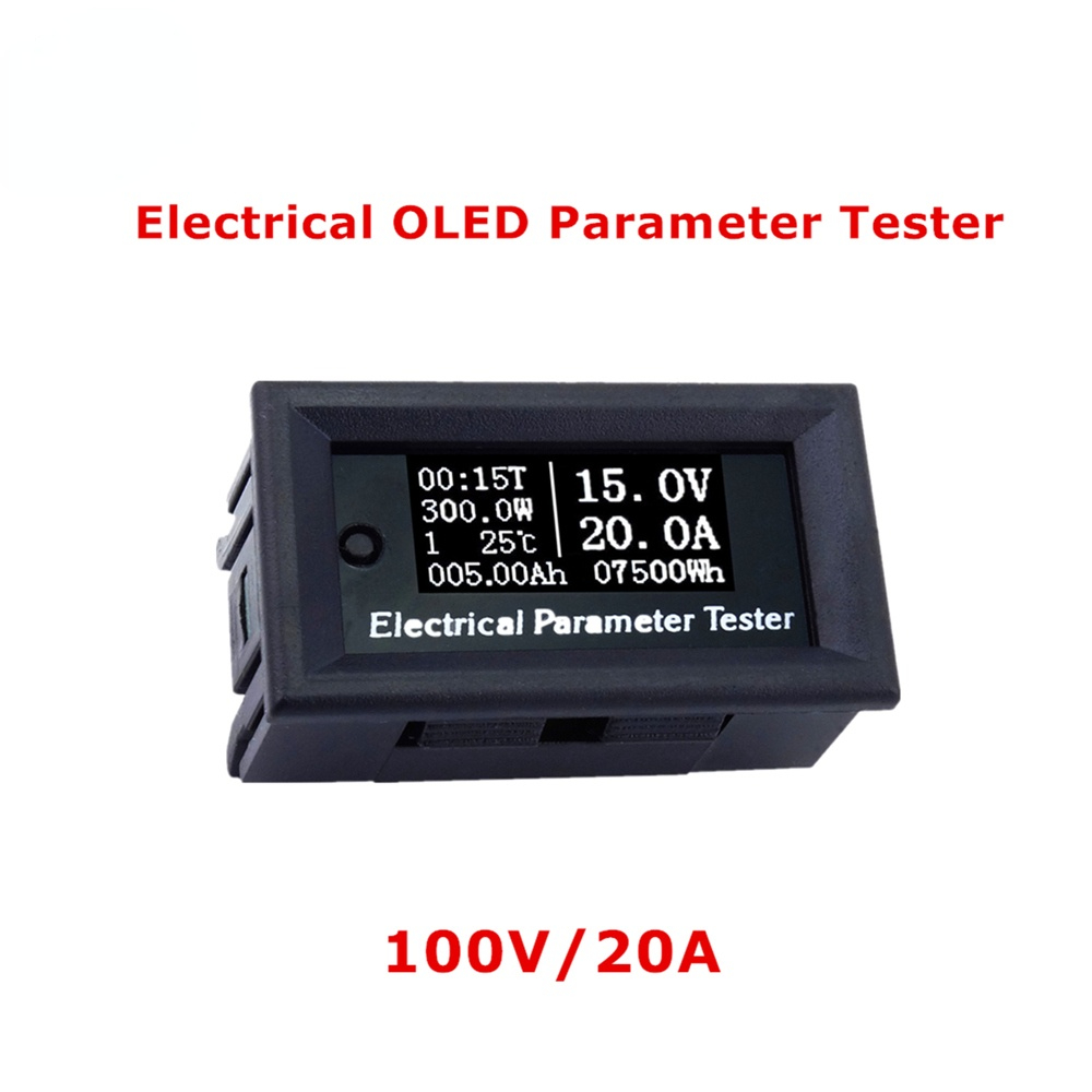 100v/20A 7in1 OLED Multifunction Tester Voltage current Time temperature capacity voltmeter Ammeter electrical meter white