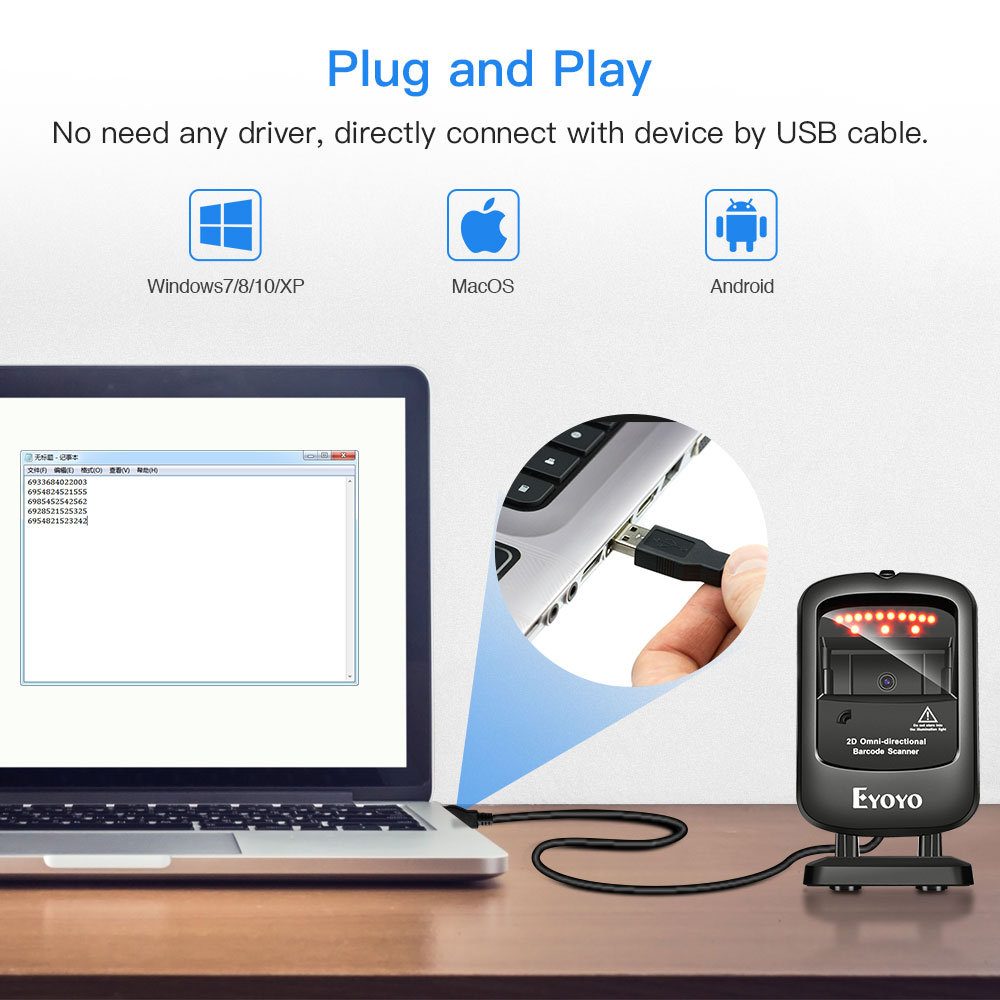 EY-2200 Omnidirectional 2D Wired Barcode Scanner with infrared auto-sensing scanning with decoding capability handfree scanner
