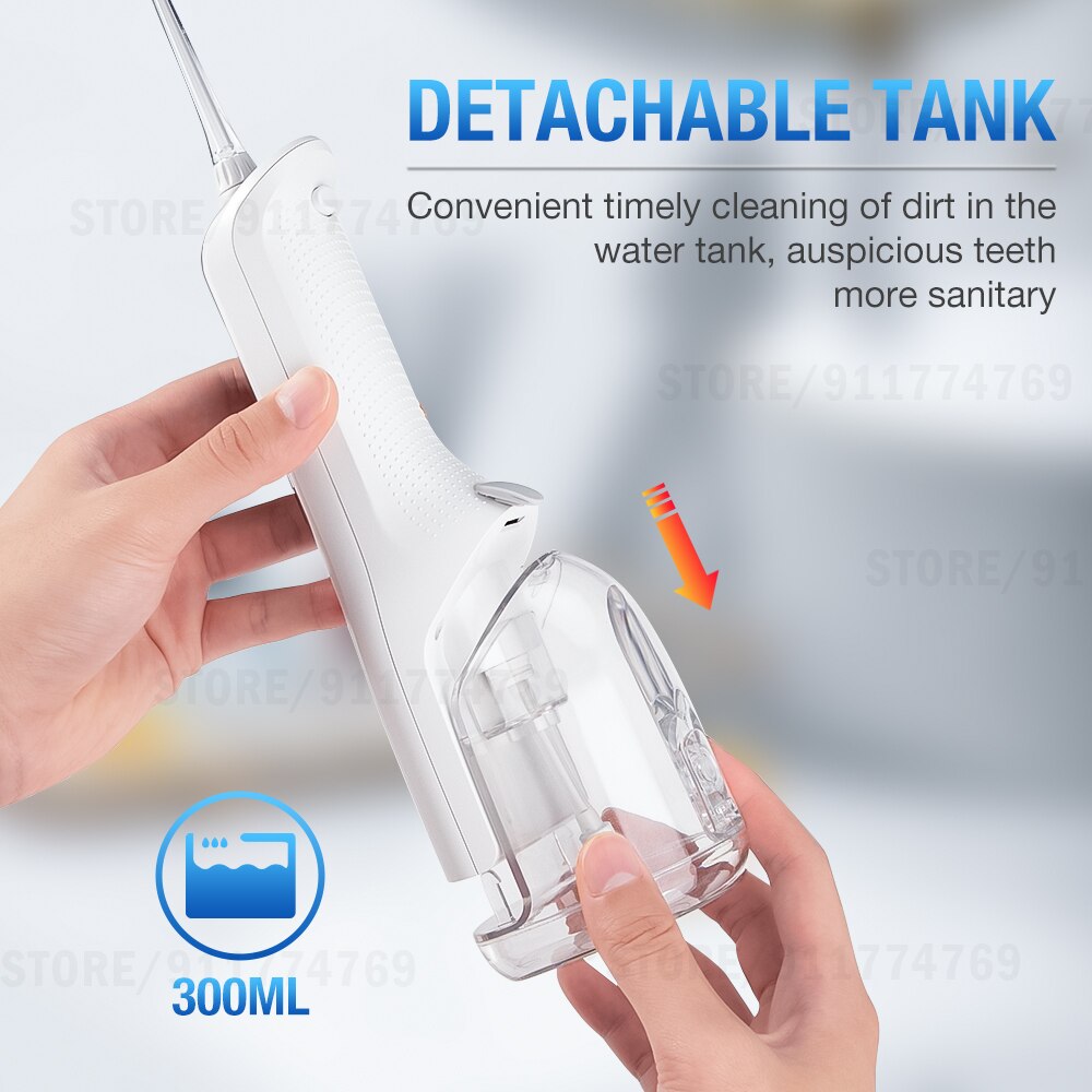 Oral Irrigator USB Rechargeable Water Flosser Portable 5 Mode 300ML Water Tank 4pcs Water Jet Tips Waterproof IPX6 Teeth Cleaner