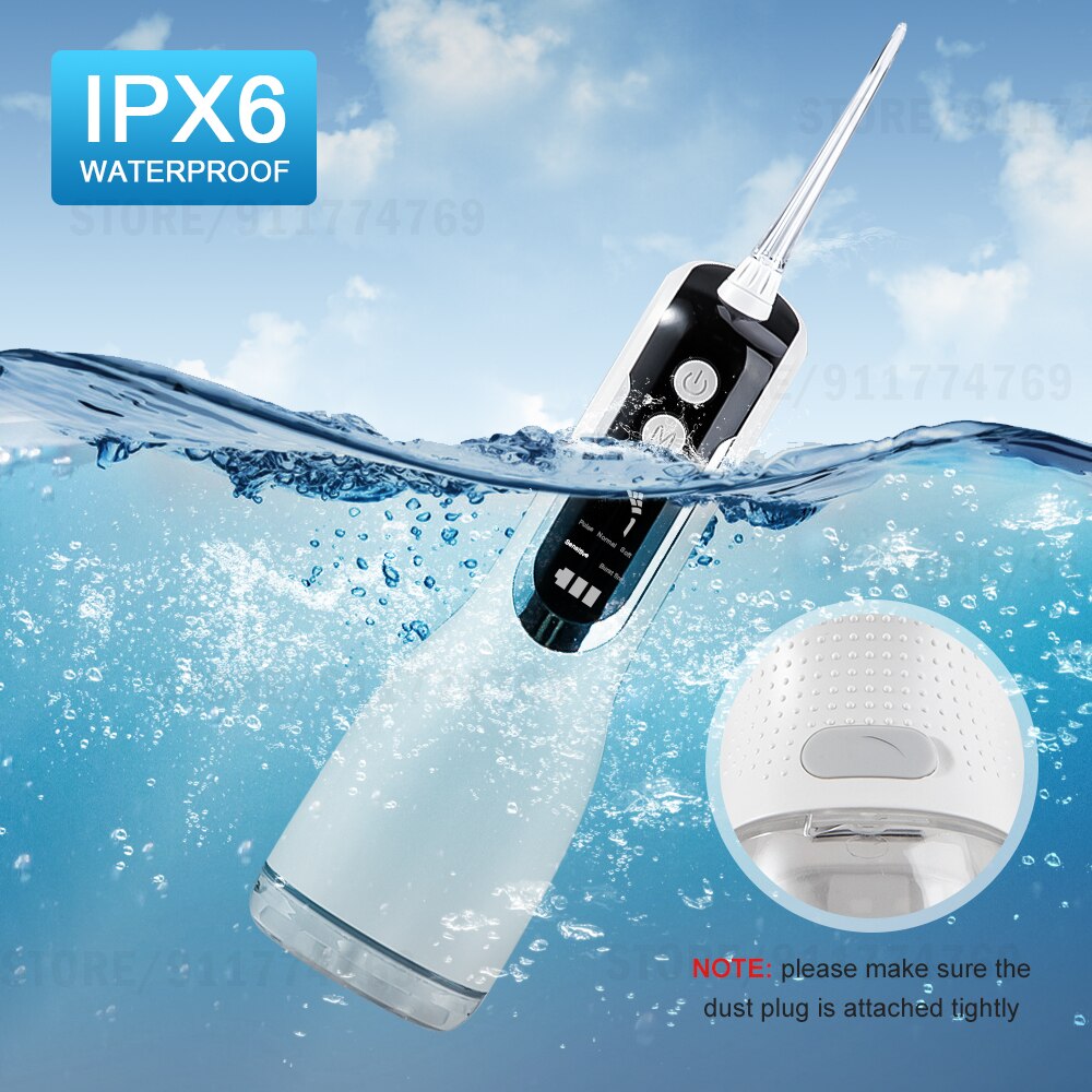 Oral Irrigator USB Rechargeable Water Flosser Portable 5 Mode 300ML Water Tank 4pcs Water Jet Tips Waterproof IPX6 Teeth Cleaner
