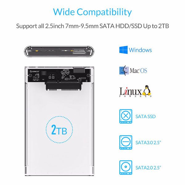 ORICO 2139U3 Hard Drive Enclosure 2.5 inch Transparent USB3.0 Supports UASP Protocol