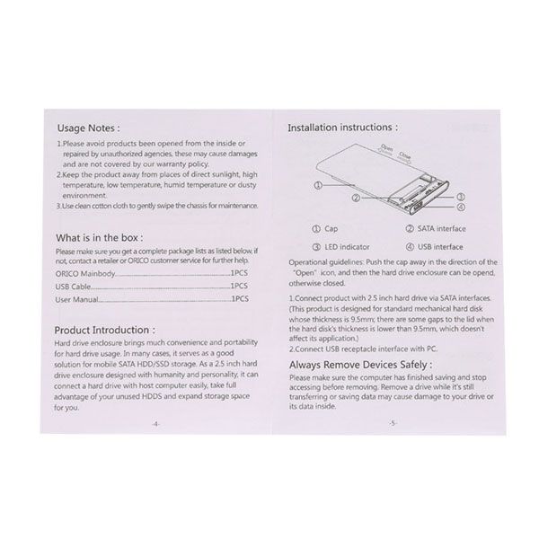 ORICO 2139U3 Hard Drive Enclosure 2.5 inch Transparent USB3.0 Supports UASP Protocol