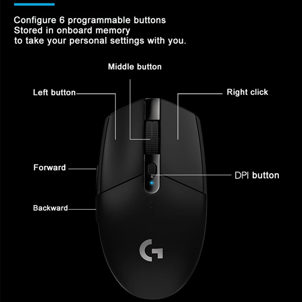 Original Logitech G304 Wireless Mouse LIGHTSPEED Gaming Mice 6 Programmable Buttons USB Wireless Mouse HERO Sensor 12000DPI