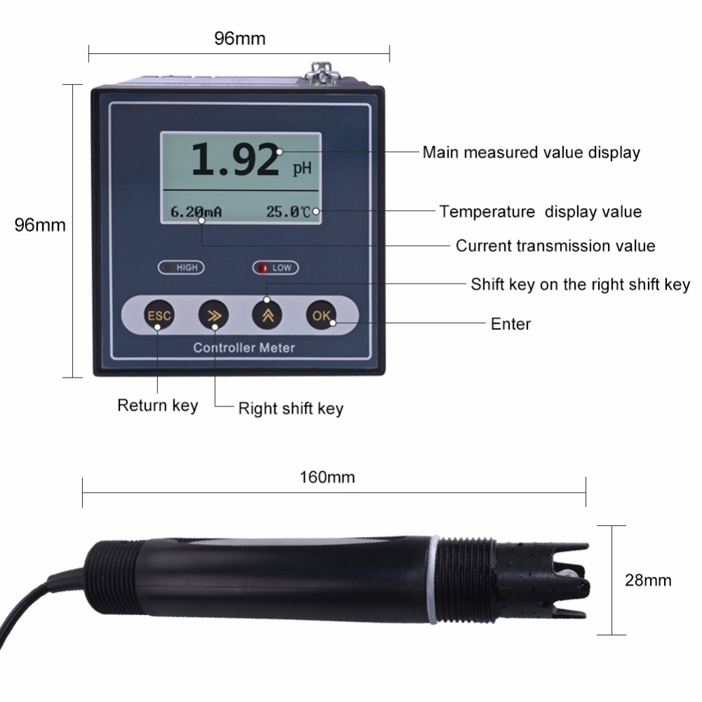 Original Online Industrial PH Controller ORP Meter Monitor Digital 0.02pH 1mV Upper Lower Limit Control Alarm pH Tester