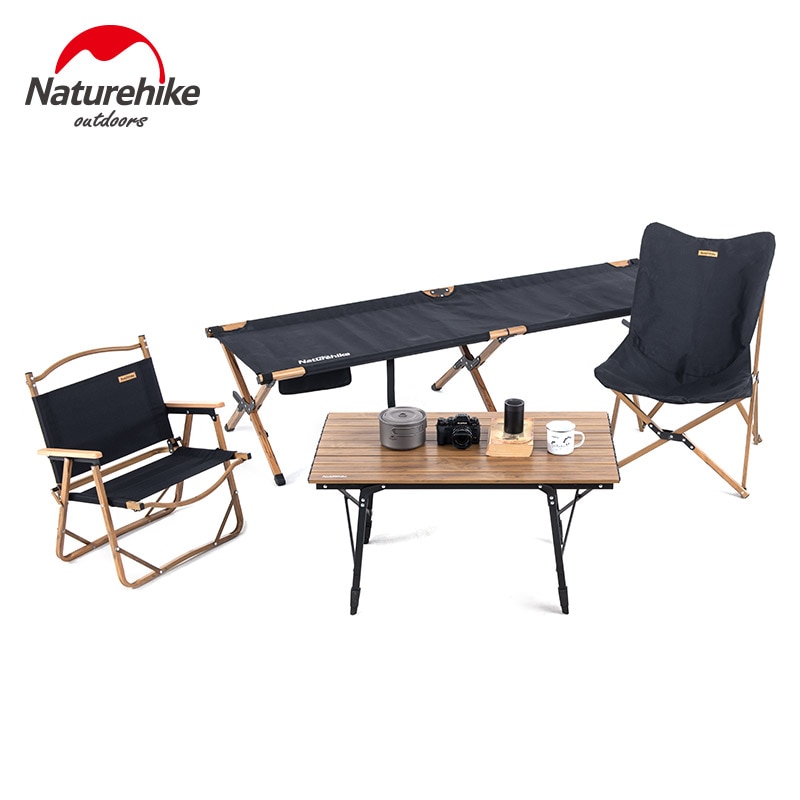 New Outdoor Folding Table Chairs Camping cot Wood Grain Aluminum Alloy Portable Fishing Chair Camping furniture