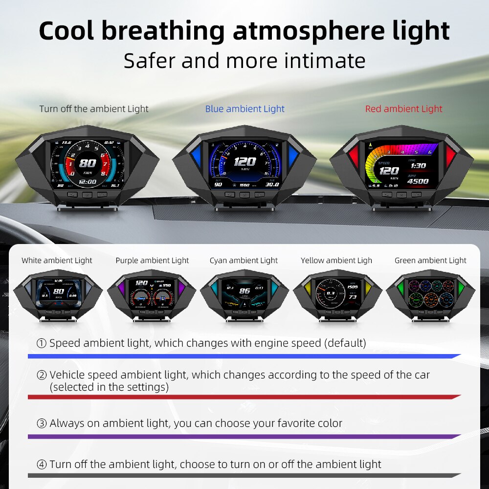 P1 Car LED Hud OBD2 Head Up Display Water Temp RPM MPH KMH Speed Alarm Electronic Incline Meter GPS for All Models