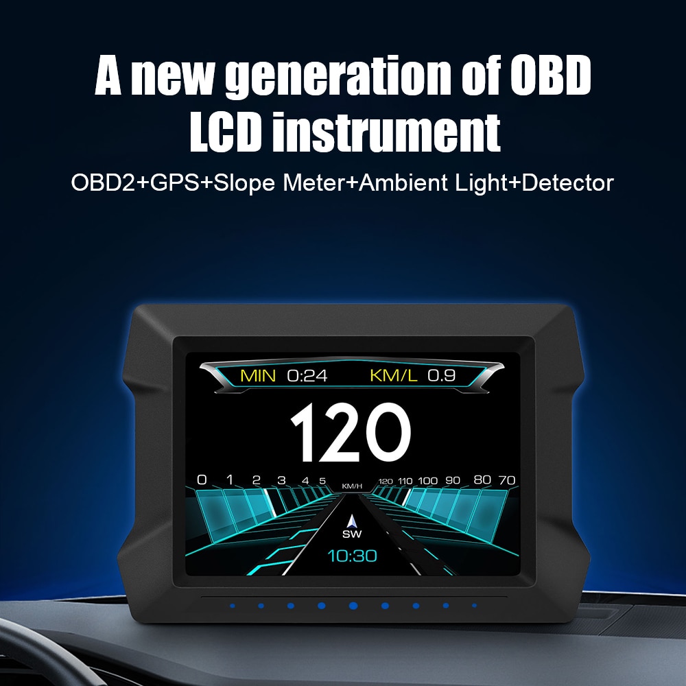 P22 HUD Offroad Vehicles Head Up Display Digital Clock Slope Meter GPS Speedometer OBD2 Diagnostic Tools Car Instrument Cluster