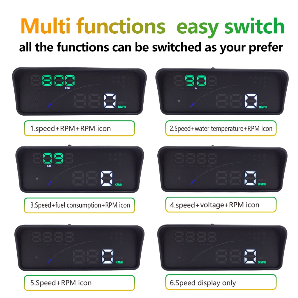 P9 Car HUD Head Up Display OBD Smart Digital Meter For Most OBD2 EUOBD Cars P9 HD Projector Display The Car Dashboard