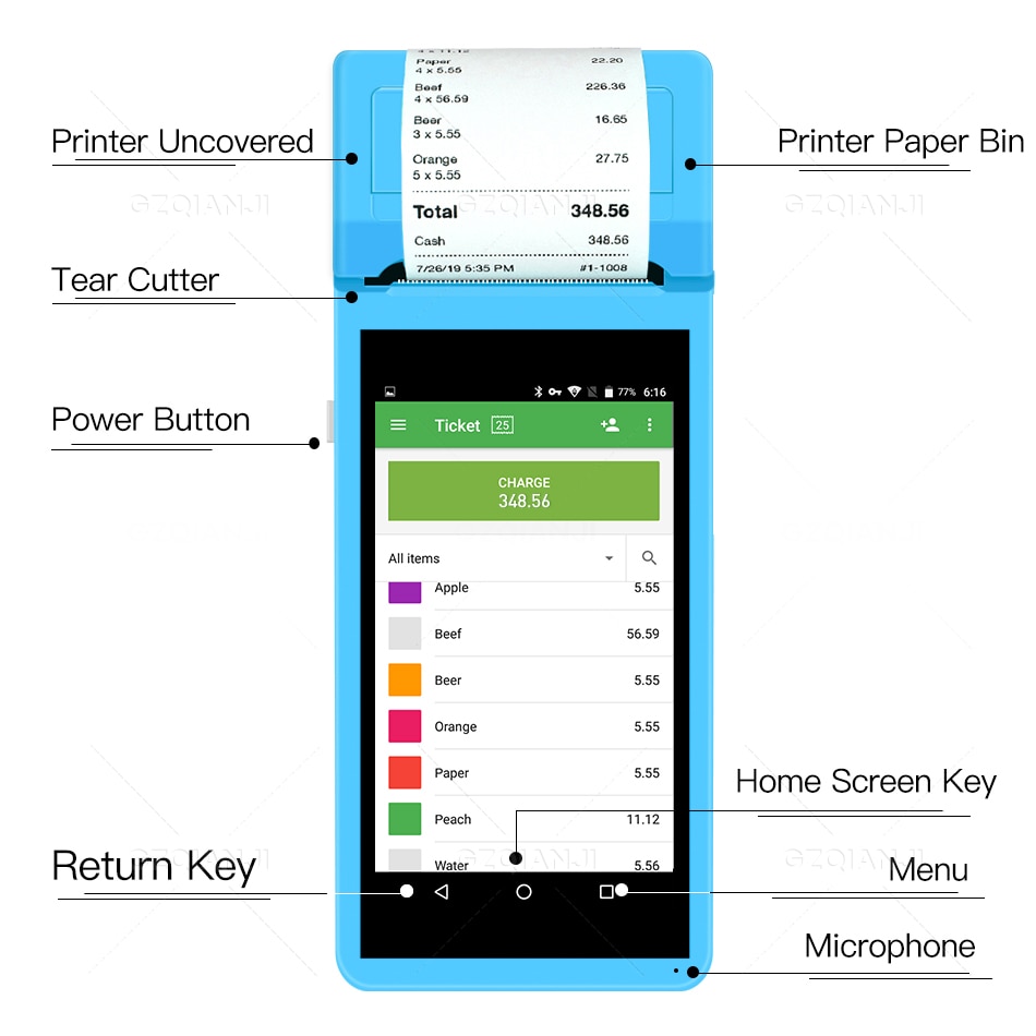 PDA POS Handheld device Pos terminal built in thermal bluetooth printer 58mm wifi Android Rugged PDA Barcode Camera Scaner 1D 2D