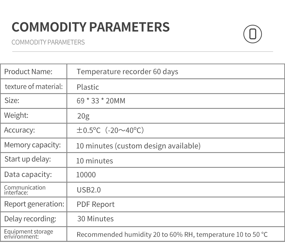 PDF Data Logger Thermometer 60 Days Waterproof USB 2.0 Disposable Cold Chain 10000 Points Recorde  for Medicine Transportation