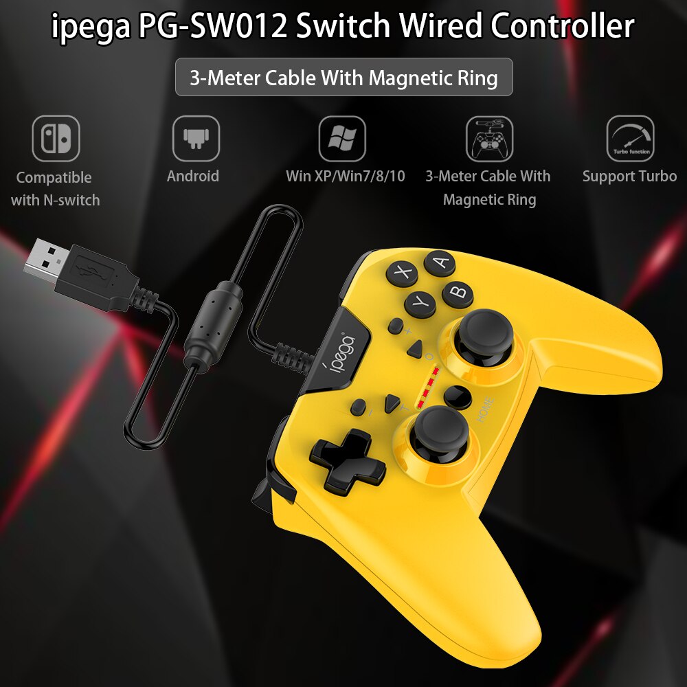 PG-SW012 Wired Controller Gamepad Dual-Vibration Turbo 3-Meter Cable Compatible with N-Switch/PS3/Android and Computer