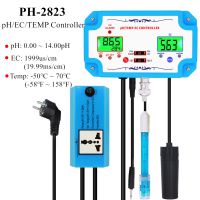 PH-2823 3 in 1 pH/TEMP/EC Controller pH Water Quality Detector  Relay Plug Repleaceable Electrode BNC Type Probe Water Tester